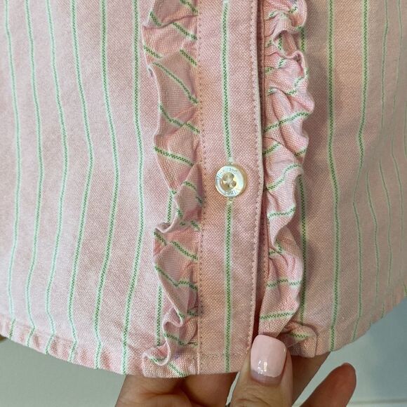 Shep & Ian Ruffled Button Down Pink Striped Shirt Size 2 - Picture 4 of 10
